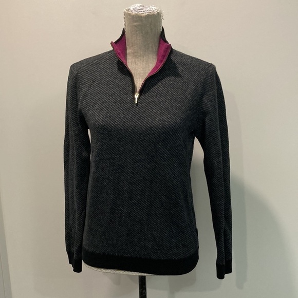 Ted Baker London Grey Wool Zip V neck Sweater Small Medium Fit 3 - Picture 12 of 16